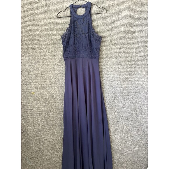 Lulus Dress Dance All Evening Navy Blue Lace Size Small Maxi Chiffon Bridesmaid - Picture 3 of 8